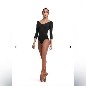Bloch Dana Black Leotard Dance Ballet Bodysuit Open Back 3/4 sleeves